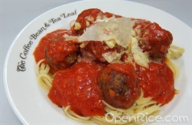 The Coffee Bean & Tea Leaf, All-Day Dining Menu, Pasta with Beefy Meatballs, linguine, tomato sauce, Parmesan cheese, RM18 a plate