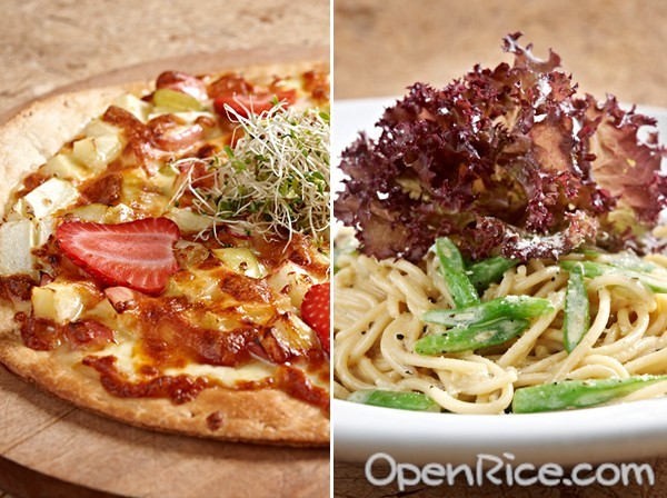 OpenRice MakanVenture, Chef Low Organic Kitchen, Petaling Jaya, 10 Boulevard, vegetarian food, Fruit Pizza, Carbonara Spaghetti, Nyonya Assam Fish, Ying Yong HK Kai Lan