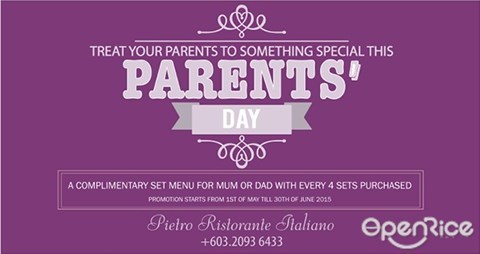 pietro, damansara heights, italian restaurant, restaurant promotion, parents day