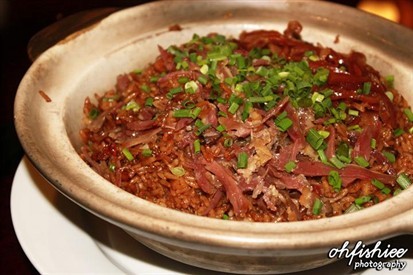 The rice is non-sticky and aromatic, but the meat is quite salty.